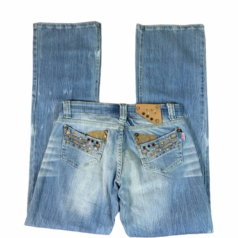 Gitana Womens Bootcut Jeans Size M 31 X 34 Medium Embellished Mid Rise Pockets